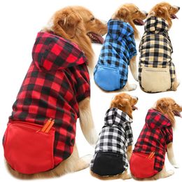 Hoodies Plaid Big Dog Hoodie Sweatshirt Warm Fleece Pet Clothes Sweaters with Hat and Pocket Sport Dog Clothing Large Dog Coat & Jacket
