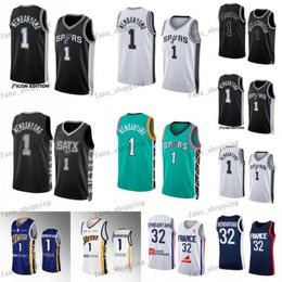 # 1 Victor Wembanyama Maglie da basket S-XXXL 2023-24 First Draft bianco nero Maglia da città da uomo Uomo Donna Gioventù