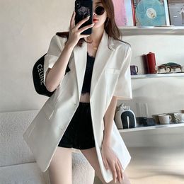 Women's Suits 2023 Summer Blazer Women Chic Short Sleeve Ladies Outwear Stylish Coat Top Thin Casual Loose Suit Jacket Fashion Clothing