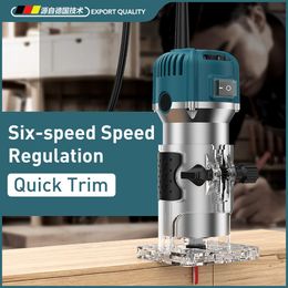 Router Sixspeed Speed Regulation 30000rpm 6.35mm Electric Trimmer 110V/220V Wood Router Machine Woodworking Wood Carving Milling Tools