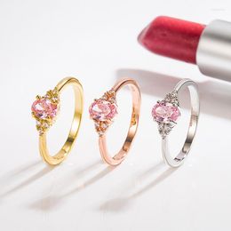 Wedding Rings Luxury Female Crystal Oval Ring Rose Gold Silver Color Engagement Dainty Pink White Zircon Stone For Women