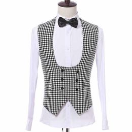 Vests Houndstooth Vest with Double Breasted for Gentleman Suit Single one Piece Casual Man Waistcoat Fashion Costume