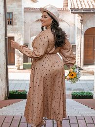 Dresses Simplee Plus Polka Dot Plus Size Dress Women Elegant Puff Sleeve Vneck Oversize Wrap Dress Autumn Female Aline Vestido 4xl