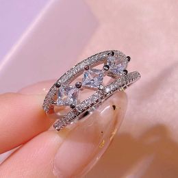 3 Big Mosan Stone Ring Fashion Wedding Jewellery for Woman Silver Colour Female Ring Shine Crystal Brand Ring Lover Gift