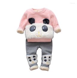 Clothing Sets 2023 Children Baby Girls Boys Winter Warm Clothes 2pcs Cute Panda Velvet Christmas Outfits Suit Shirt Pant