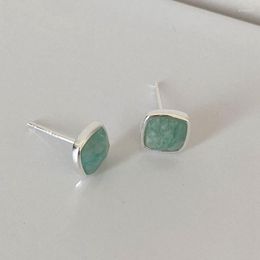 Stud Earrings Silvology 925 Sterling Silver Natural Amazonite Square For Women Minimalist Sleeper With Stones Jewellery