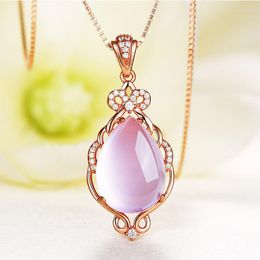 Pendant Necklaces Elegant Pave CZ Teardrop Rose Quartz Necklace For Women Girl