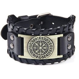 Link Bracelets Chain Punk Black Wide Bracelet For Men Nordic Viking Vegvisir Men's Leather Adjustable Wristband Jewelry