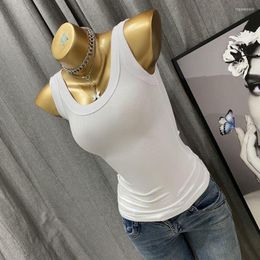 Women's Tanks Cotton White Women Tank Tops Summer 2023 Slim Knitted Elastic Sexy Night Club Style Female Pulls Tees