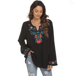 Women's Blouses KHALEE YOSE Floral Embroidery Blouse Shirt Cotton Boho Vintage Chic Autumn Women 23xl Ethnic Hippie Top