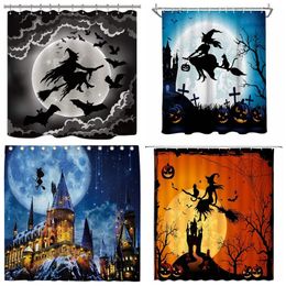 Curtains Magic World Night Flying Scary Ghost Happy Halloween Harry Kids Moon Decor Fabric Shower Curtain Set Polyester Waterproof