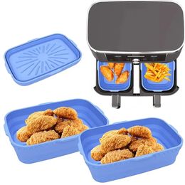 1pc Folding Air Fryer Silicone Pot, Rectangular Silicone Air Fryer Liners, Reusable Air Fryer Inserts For Oven, Microwave Accessories