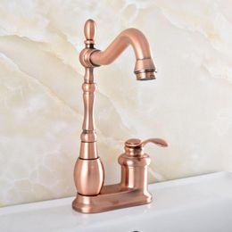 Kitchen Faucets Antique Red Copper Brass Swivel Spout Single Handle Deck Mounted Bathroom Two Holes Basin Sink Faucet Mixer Tap Msf834