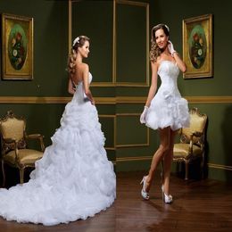 Sexy Vestido De Noiva White Ball Gown Wedding Dresses Strapless Sweetheart Pick-Ups Removable Skirt Arabic Mini Short Bridal Gowns284r