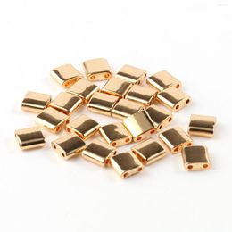 Beads 2mm 5mm Double Hole Plating Gold/Silver Colour Hematite Bead Flat Square Spacer Loose For Jewellery Making Bracelet Necklace