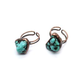 Irregular Natural Stone Open Rings Women Punk Retro Jewelry Reiki Healing Raw Green Turquoises Cuff Finger Rings Party