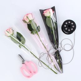 Packaging Paper 50pcs 45cm Florist Plastic Flower Packaging Bags Single Rose Bags Flowers Wrapping Paper Valentine's day Roses Bag 230617