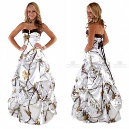 Sweetheart White Camo Wedding Dresses Draped Skirt Satin Bridal Gowns Lace Up Back Custom Plus Size Camouflage Vestidos3432