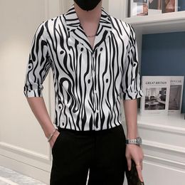 Men's Casual Shirts Classic Zebra Turn Down Collar Summer Half Sleeve For Men Clothing 2023 Simple Slim Fit Prom Tuxedo Dress Shirt