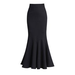 2023 New Fashion Women Long Skirts Vintage Mermaid High Waist Skirt Black Package Hip Slim Tight Fishtail Office Lady For