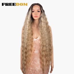 Synthetic Lace Front Wigs 40 inch Long Deep Wave Cosplay Wigs Brown White Synthetic Lace Wigs For Black Women 230524