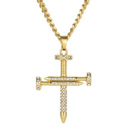 Hip Hop Rapper shiny diamond pendant gold necklace crucifix full zircon pendant personality creative copper micro-inset zircon hip hop Jewellery 75cm necklace 1335