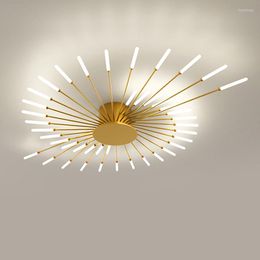 Chandeliers Modern Art Fireworks Chandelier Lamps For Living Room Bedroom Dimming Remote Control Black Gold Light Gypsophila