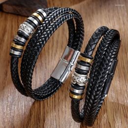 Charm Bracelets Classic Stainless Steel Hand-Woven Leather Bracelet Men Fashion Multi-layer Design For Jewellery Gifts