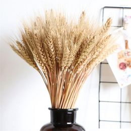 Decorative Flowers 100Pcs Natural Dried Wheat Golden Ear Stalks Bouquets Bunch Artificial Table Wedding Decoration DIY Preserved Crafts