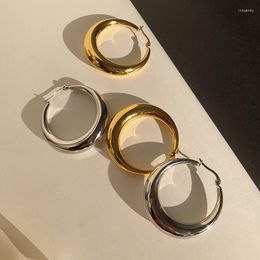 Hoop Earrings Gold Plated Smooth Metal Chunky For Women Girl Fashion Round Circle Thick Piercing Statement Punk Jewelry