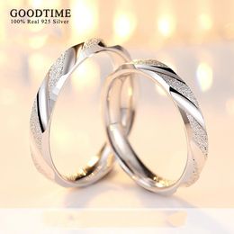 Solitaire Ring Fashion Couple Wedding Rings Pure 100% 925 Sterling Silver Jewellery Simple Style Threaded Frosted Lovers Ring For Women Men 230617