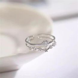 Cluster Rings OBEAR Silver Plated Open Adjustable Double Layer Ring For Women Zircon CZ Dainty Knuckle Wedding Jewelry Gift