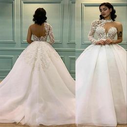 2021 Modern Gown A line Wedding Dresses Bohemia Long Sleeve One Shoulder Beach Bridal Boho Chic Halter Custom Made Appliqued Lace 2764