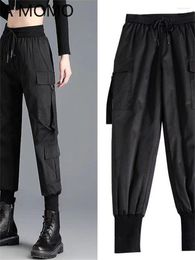 Women's Pants Cargo Black Pocket Jogger Elastic Waist High Streetwear Harajuku Winter Thick Punk Females Trousers Harem