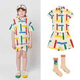 Clothing Sets BOBO Summer Girls' Korean Style Cute Contrast Square Polo Neck Waffle T-shirt Children's Set Children Clothing 230617