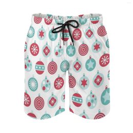 Men's Shorts Retro Christmas Ornaments-Red And Aqua Men's Beach Swim Trunks With Pockets Mesh Lining Surfing Holiday