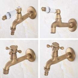 Bathroom Sink Faucets Retro Antique Brass One Handle Kitchen faucet wall mounted Laundry bathroom Mop Water Tap Garden Washing Machine Faucet aav313 230617