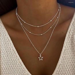 Pendant Necklaces Long Layered Necklace 2023 Hollow Pentagram For Women Multilayer Clavicle Chains Choker Jewelry Collares