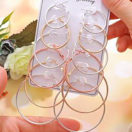 Hoop Earrings 6Pairs Simple Punk Geometry Set Big Circle Jewellery For Women Girls Ear Hoops Round Earring