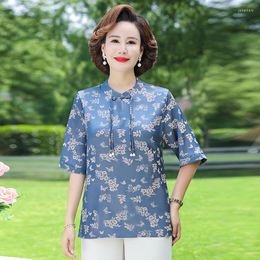 Women's Blouses Middle-aged Woman T-Shirts Women Summer Pullover Short Sleeve Tops O-Neck Casual Loose Middle Aged Mother Clothes