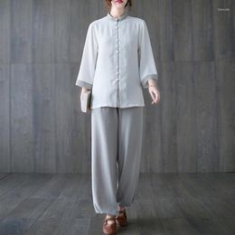 Ethnic Clothing Retro Chinese Style Spring Summer Tai Chi Suit Female Cotton And Linen Martial Arts Performance Training