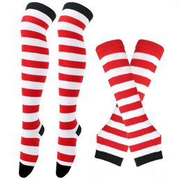 Women Socks 1 Pair Stockings And Sleeves Set Cuffs Arm WarmersChristmas Halloween Sexy Lady Cosplay Trend Striped Long