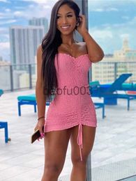 Casual Dresses hirigin Women Sexy Summer Strapless Tube Top Dress Sexy Sleeveless Vacation Beach Mini Dresses Sundress Streetwear Pink J230619