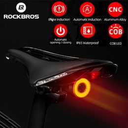 Bike Lights ROCKBROS Light LED Bicycle IPx6 Waterproof USB Charging Taillight Cycling Q5 Flashlight Auto Brake Sensing Smart Rear 230619