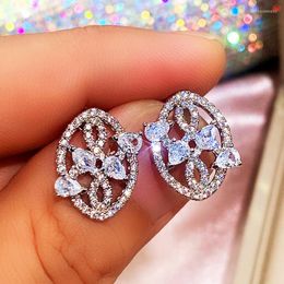 Stud Earrings Huitan Delicate Oval Shaped CZ For Women Brilliant Wedding Engagement Party Female Accessories Fashion Jewellery