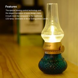 Novelty Games LESHP Retro Blow USB Rechargeable Blowing Control Adjustable Brightness LED Nightlight Table Lamp for Indoor Outdoor 230617