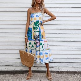 Womens Slip Dress Backless Sexy Womens Designer Clothes Oil Painting Graffiti Summer Beach Dress Casual Graphic Colorful Vestidos Ladies Spaghetti Strap Dress 25