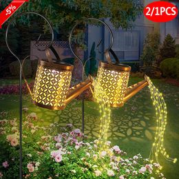 Garden Decorations 1/2PC Solar Watering Can Lights Outdoor String Waterfall Decorative LED Kettle Lamp Waterproof Hanging Lantern for Yard Garden 230617