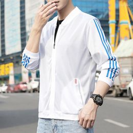 Men's Jackets TFETTERS Brand Fashion Jacket Men 2023 Summer Solid Color Striped Thin Sunscreen Coats Casual Regular Outerwear Clothing