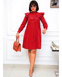 Casual Dresses 2023 Summer Women Elegent African Long Sleeve Shirt Dress Solid Colour For Oversized Fashion Bodycon